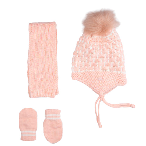 Kitti 3-Delig Winter Set | Muts met Fleecevoering - Sjaal - Handschoenen | 0-18 Maanden Baby Meisjes | Dammen-04 (K2150-01)