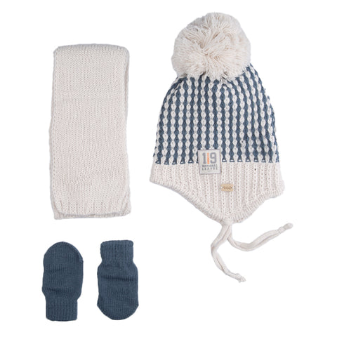 Kitti 3-Delig Winter Set | Muts met Fleecevoering - Sjaal - Handschoenen | 0-18 Maanden Baby Jongens | Baby Cool-01 (K2150-10)