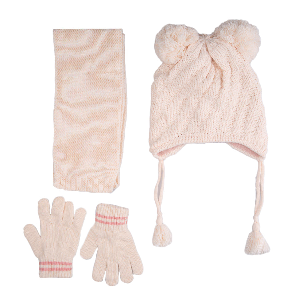 Kitti 3-Delig Winter Set | Muts met Fleecevoering - Sjaal - Handschoenen | 4-8 Jaar Meisjes | Wave-04 (K2170-06)