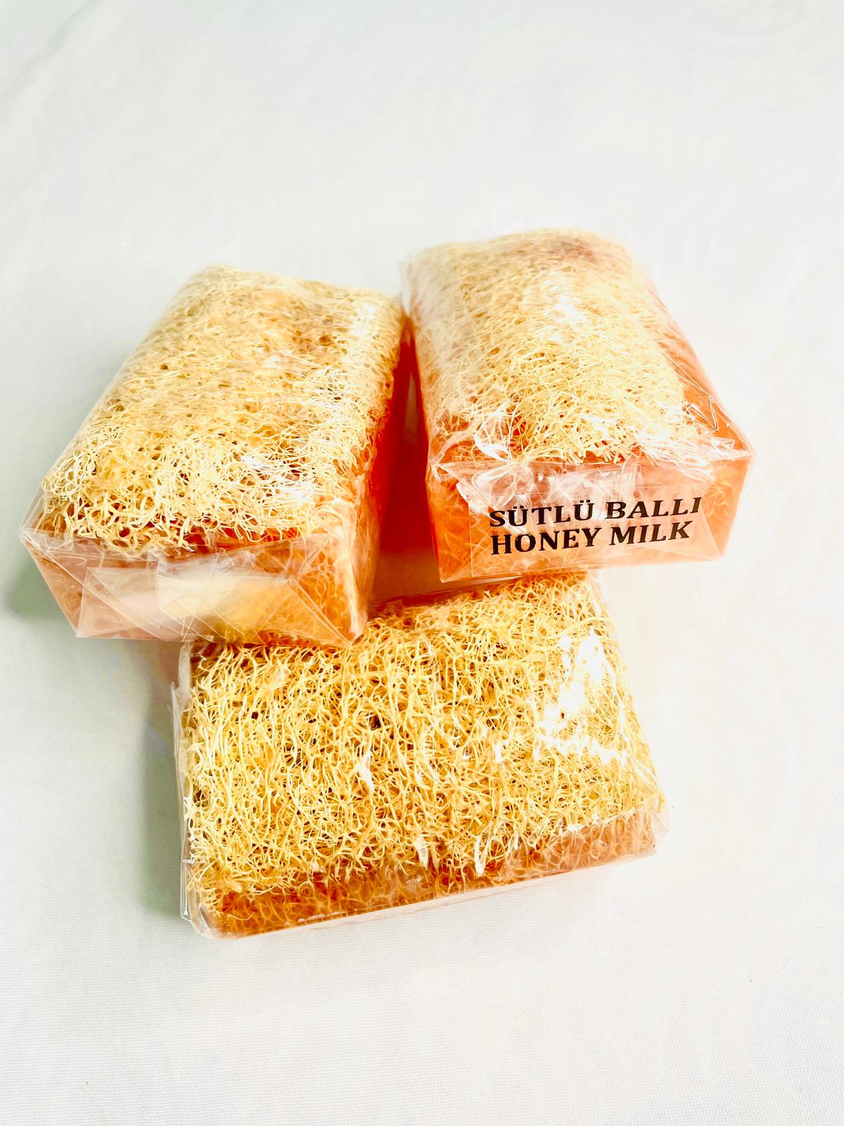 Loofah Bar Zeep met Glycerine | Melk & Honing | 100% Handgemaakt 120 gr 1 stuk